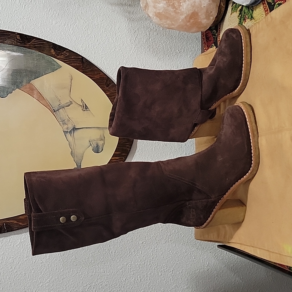 UGG "Josie" Suede&Genuine Shepskin inside on soles.